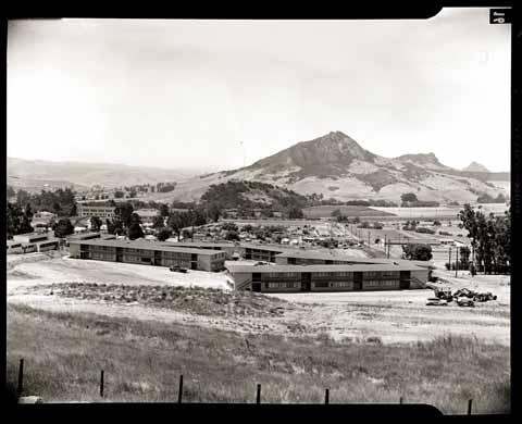 [North Mountain dorms with Bishop Peak in the background]