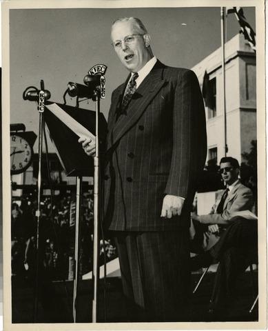 Governor Earl Warren [speaking to an audience]