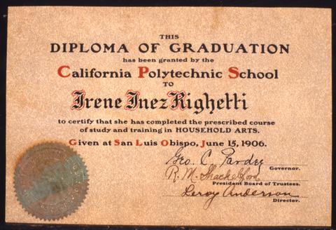 Irene Righetti's Diploma