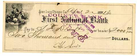 Check from Ah Louis to S. F. Draft, April 2, 1894