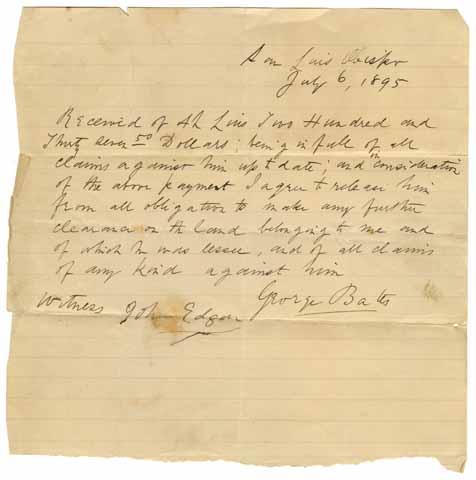 Letter to Ah Louis from George Bates