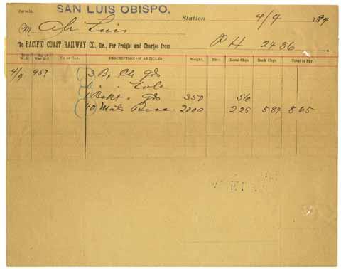 [Freight bill from the Pacific Coast Railway Company to Ah Louis]