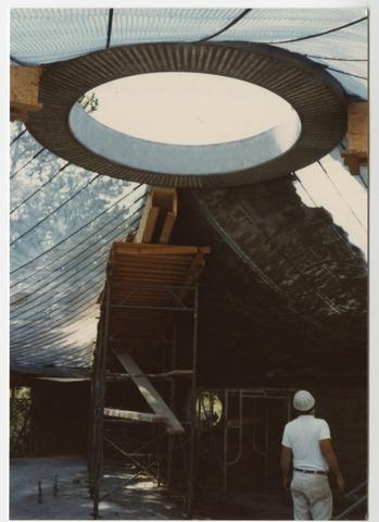Construction of roof, interior shot looking at skylight, Janko, Dr. and Mrs. Albert, residential, Mo
