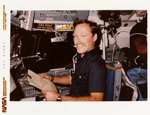 Cal Poly alumnus Captain Robert Gibson in space shuttle