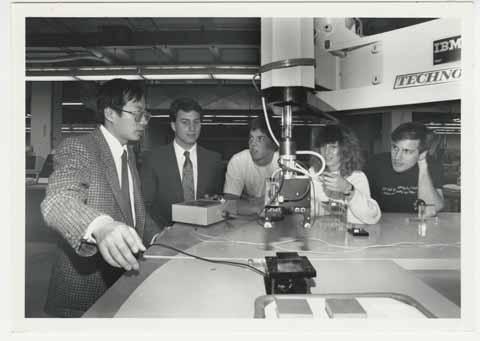 [Engineering professor demonstrating electronics, circa 1979-1995]