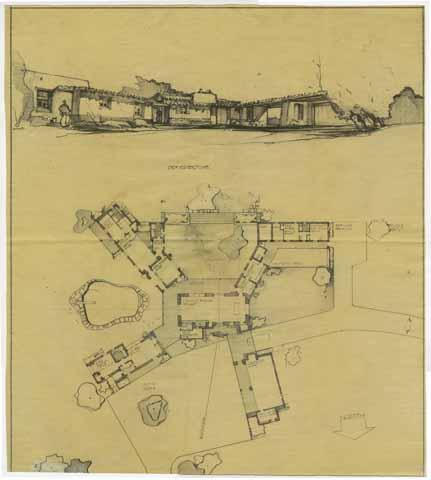 Perspective and Plan for Brian Ahern and Joan Fontaine residence