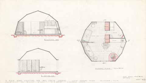 A Pease dome structure for Mrs. Louisa Jenkins, Valyermo, CA, plan detail, sections, sheet no. 3