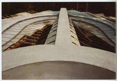 Construction of roof, steel cables and concrete arch , Janko, Dr. and Mrs. Albert, residential, Mont