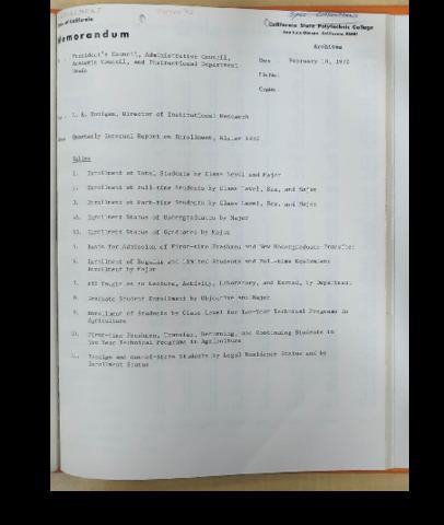 Quarterly internal report on enrollment, Winter 1972