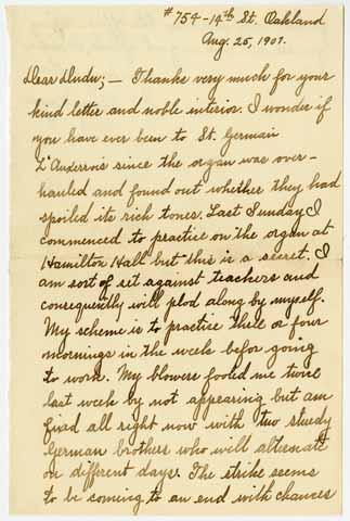 Letter from Avery Morgan to Julia Morgan, August 25, 1907