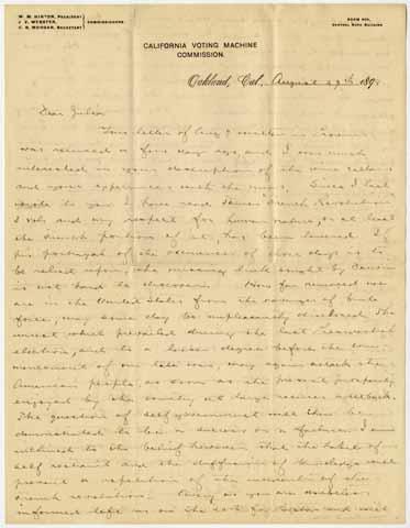 Letter from Charles B. Morgan to Julia Morgan, August 29, 1898