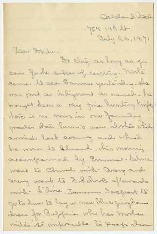 Letter from Eliza Morgan to Julia Morgan, July 26, 1891