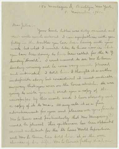 Letter from Parmelee Morgan to Julia Morgan, November 5, 1901