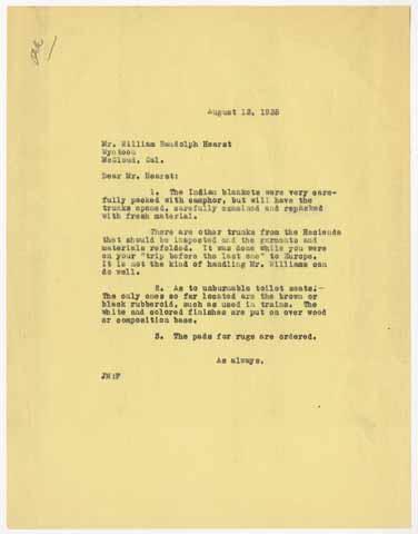 Letter from Julia Morgan to William Randolph Hearst, August 13, 1935