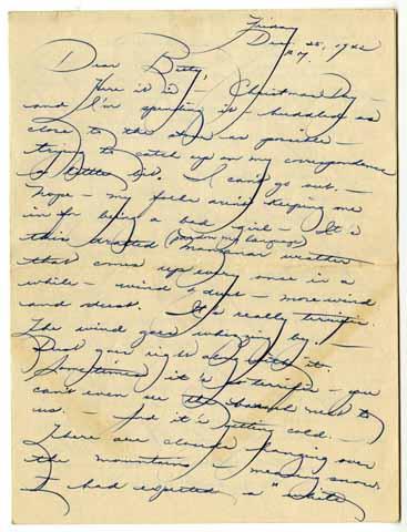 Correspondence from Honey Toda to Betty Salzman, December 25, 1942