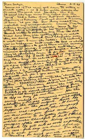 Correspondence from Honey Toda to Betty Salzman, March 18, 1943