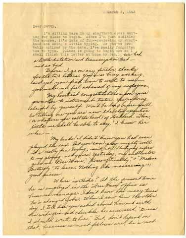 Correspondence from Miriko Nagahama to Betty Salzman, March 2, 1943