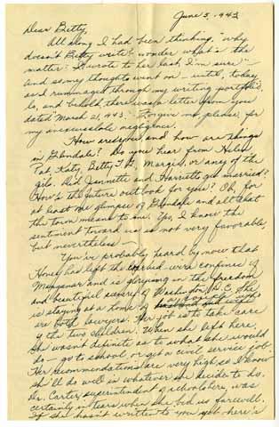 Correspondence from Miriko Nagahama to Betty Salzman, June 5, 1943