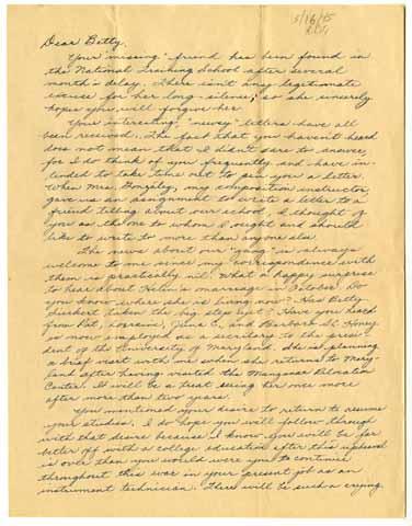Correspondence from Miriko Nagahama to Betty Salzman, May 16, 1945