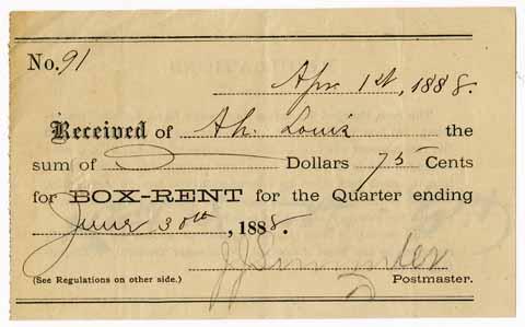 Box-rent receipt, 1888