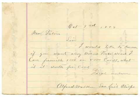 Letter from Alfred Walker, October 3, 1884 [with reply on reverse]