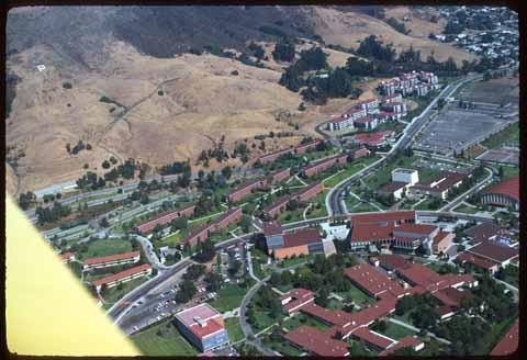 Aerial of dorms and eastern half of campus core